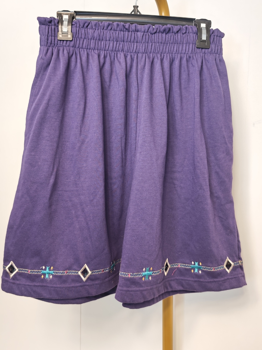 Honors Purple High Waist Embroidered Shorts Womens Large Elastic Waist Pockets